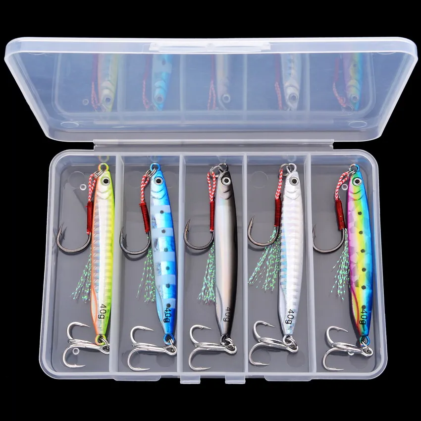 Aorace 5 uds plantilla de Metal cuchara 21g 30g 40g Shore Casting Jigging pescado lubina señuelo de pesca cebo Artificial caja de aparejos - imagen 5