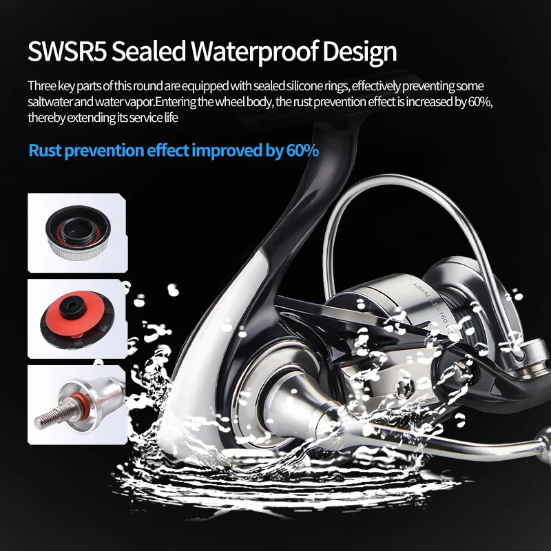 DEUKIO, recién llegado, carrete de pesca de agua salada, carretes giratorios con perilla de bola de Metal 2000-7000 3 + 1BB 5,2: 1, arrastre máximo de 15KG, carretes a prueba de agua - imagen 3