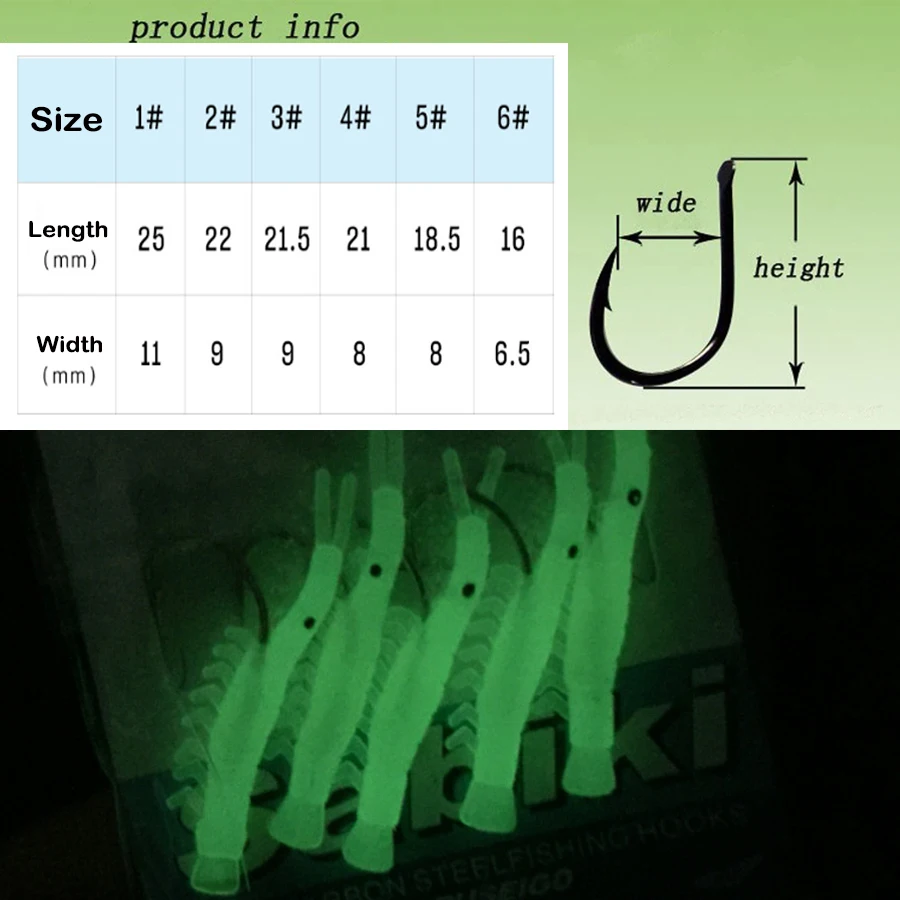 12 paquetes de 5 ganchos/paquete, anzuelo de cuerda de camarón suave luminoso, señuelo de pesca, aparejos de cebo Sabiki, aparejos de aparejo Sabiki de agua dulce y salada - imagen 3