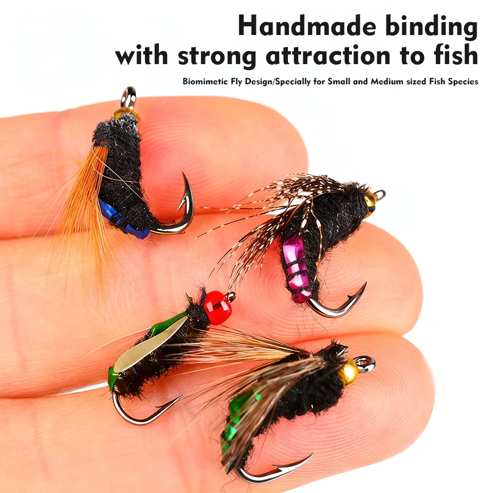 50 unids/caja anzuelo de pesca con mosca Topwater con anzuelo de mosca de pluma seca señuelo de insecto Natural cebo Artificial falso para pesca de carpa trucha - imagen 2