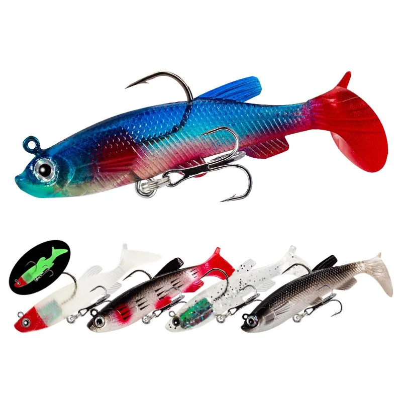 Señuelo de pesca con plantilla, 13g, 8,5 cm, Swimbait Artificial que se hunde, cola en T rizada, cabeza de plantilla, cebo suave, productos de goma para pesca de Lucio, 1 Uds.