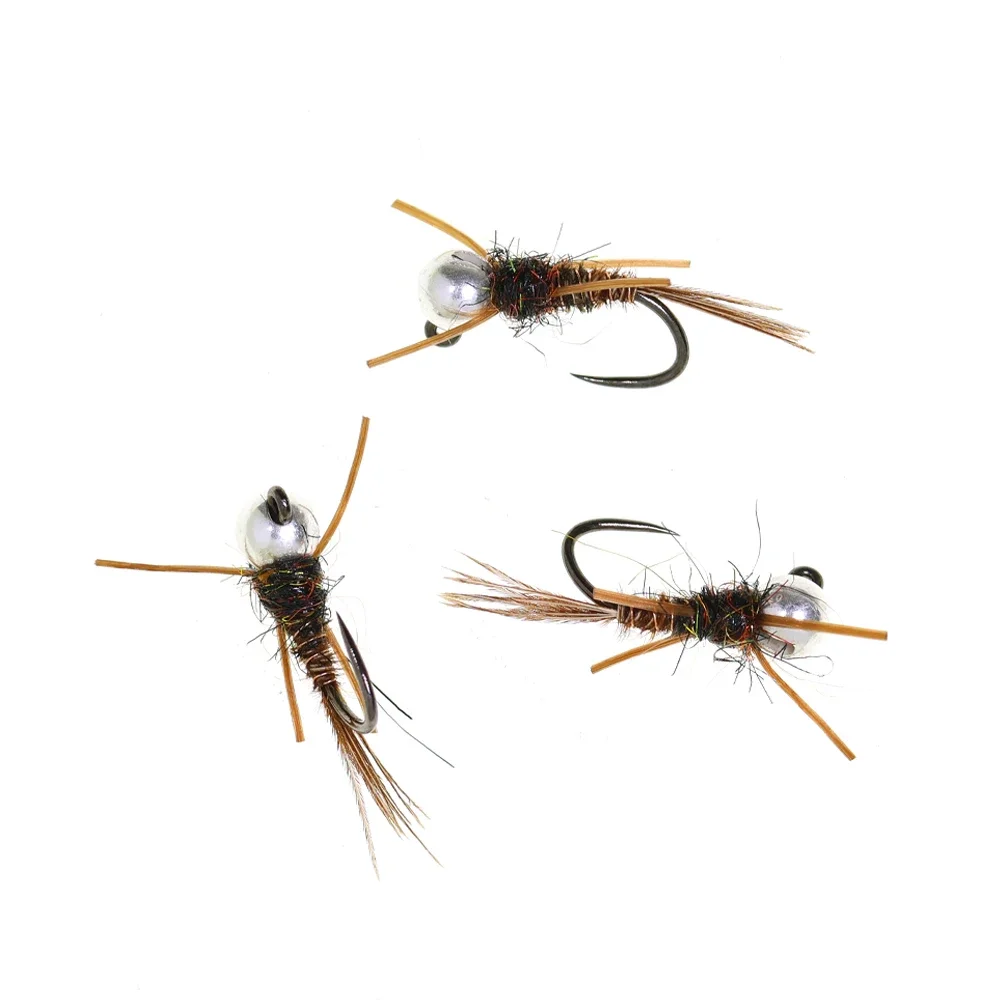 Wifreo 6PCS # 14 # 16 cabeza de cuentas plateadas, plantilla sin púas de hundimiento rápido, mosca de Ninfa, piernas de goma, cola de faisán, señuelo de pesca Artificial - imagen 5