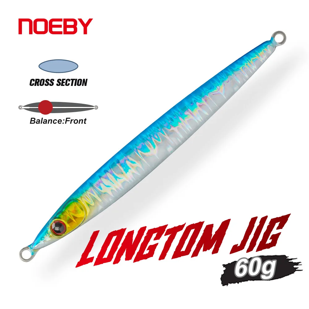 NOEBY-señuelo de pesca con plantilla de Metal Longtom, 60g, Jigging lento, cebo duro de agua salada, costera, señuelos de pesca de lubina en alta mar