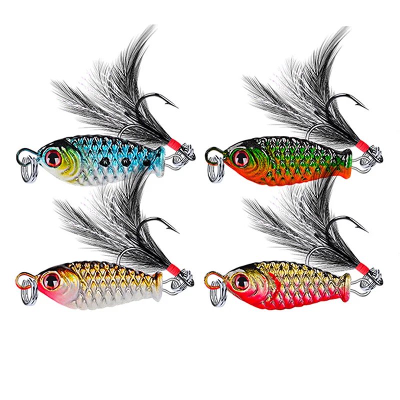 Señuelo de pesca giratorio de Metal fundido, cebo Artificial con anzuelo triple de pluma, 30mm, 4,8g, 1 pieza - imagen 5