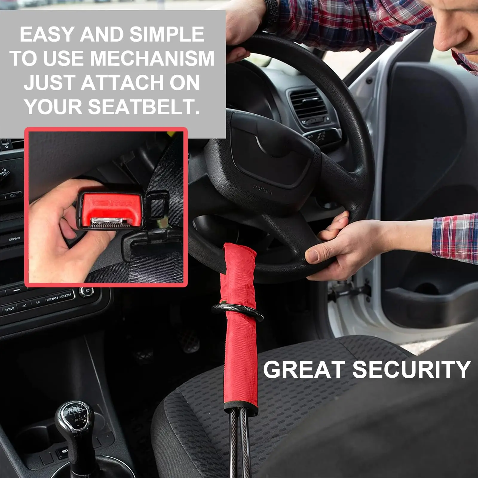 Antirrobo universal para volante coche y cinturón con cable acero - imagen 5