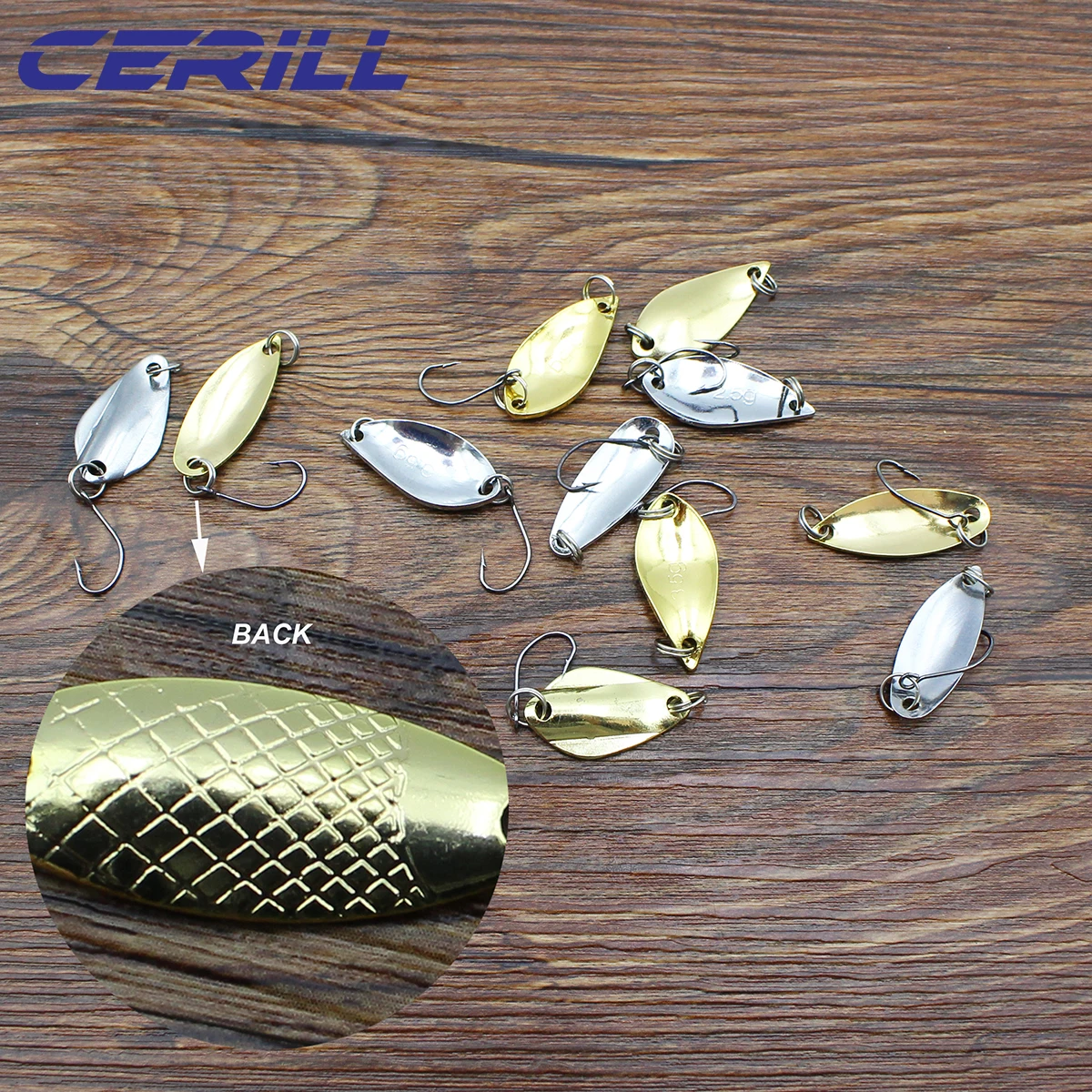 Cermill-Juego de Señuelos de Pesca de Metal, 12 piezas, Wobbler, Spinner, cebo con gancho, Kit de Spinnerbait con caja, Color dorado y plateado - imagen 4