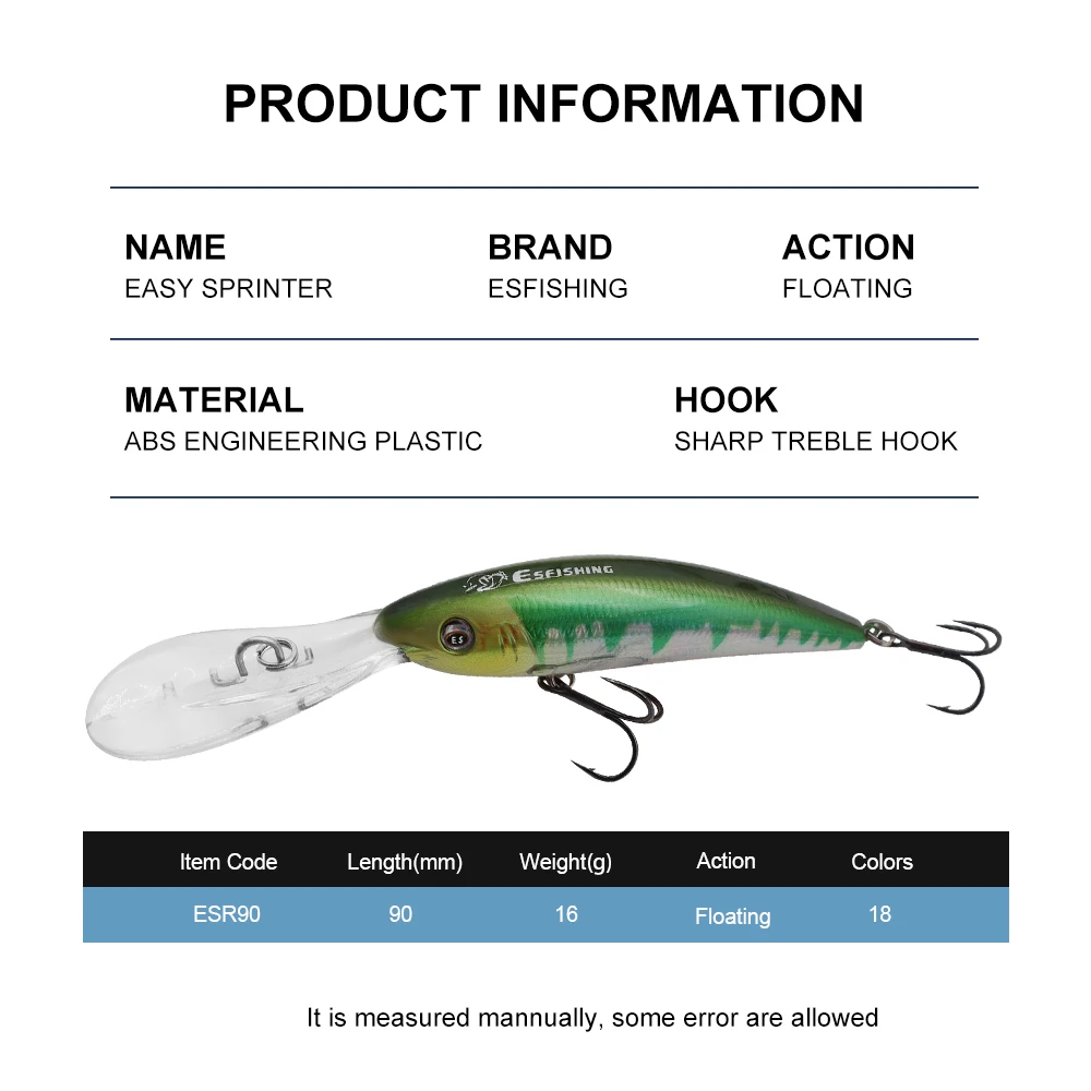 Señuelo KESFISHING wobbler easy sprinter 90mm 16g calidad flotante Minnow Jerkbait Pesca señuelo de Pesca - imagen 2