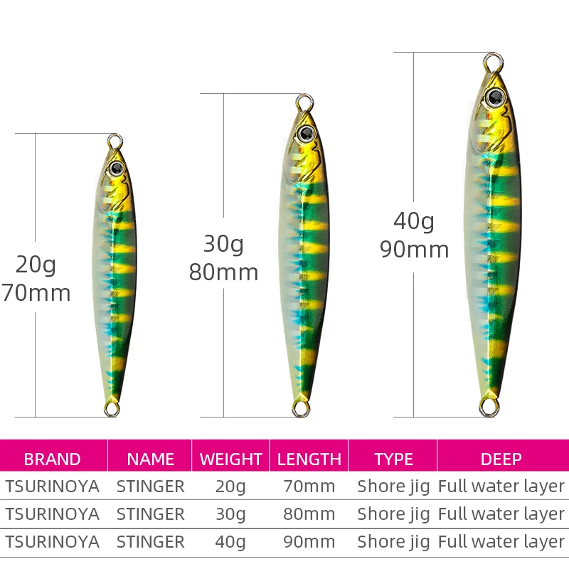 TSURINOYA-señuelo de pesca de 20g, 30g, 40g, STINGER, Jigging, plantilla de Metal de fundición larga, cebos duros, lubina, enchufe Artificial - imagen 3