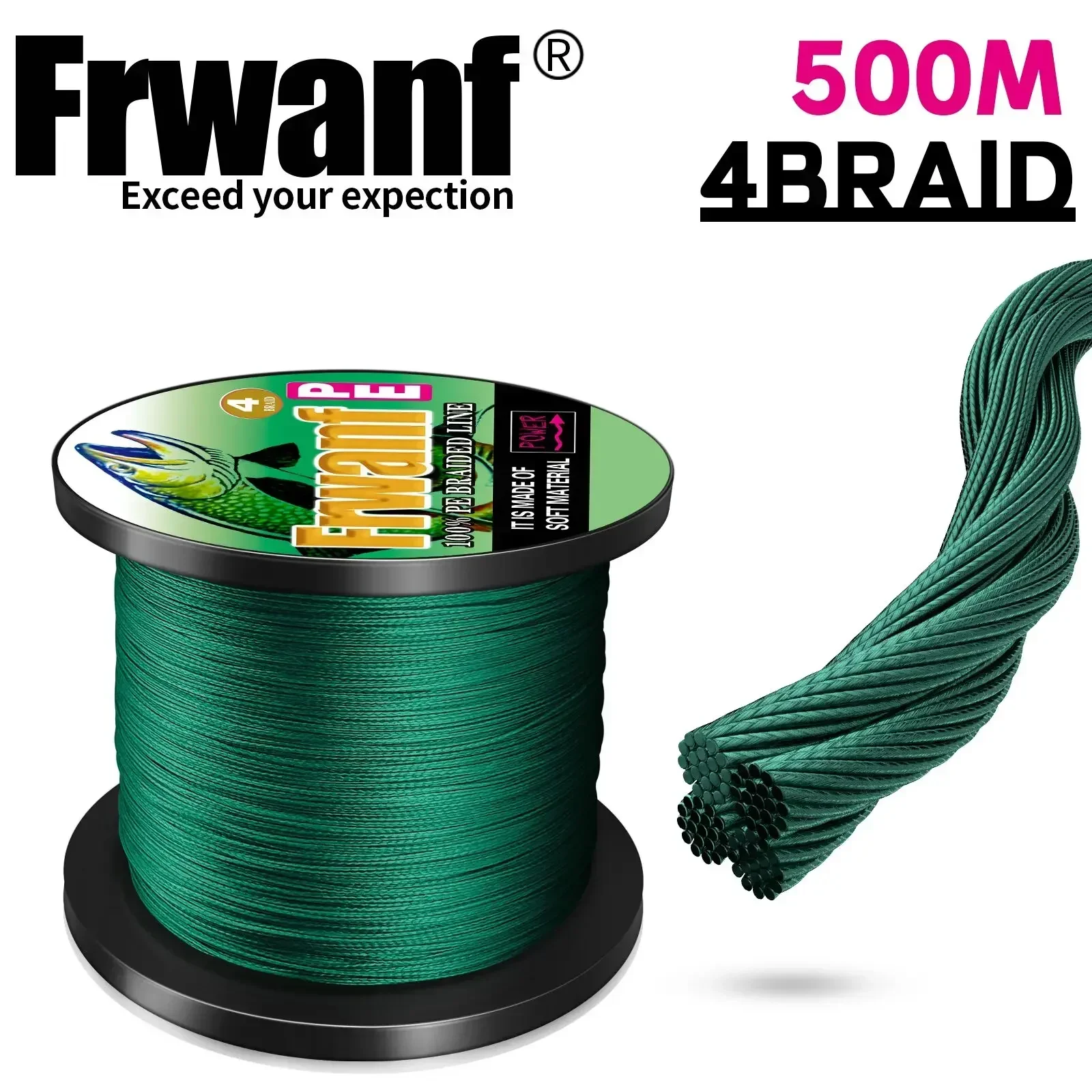 Frwanf 4 hebras 500M 2-100LB línea de pesca trenzada PE pesca fuerte línea de pesca multifilamento duradera línea de pesca PE alambre mar