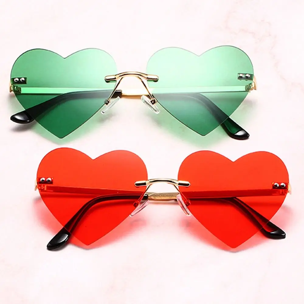 Disfraz Hippie de moda, disfraz de Cosplay, gafas de sol sin montura con forma de corazón, gafas de sol de Metal, gafas de sol Hippie rosas en forma de corazón - imagen 5