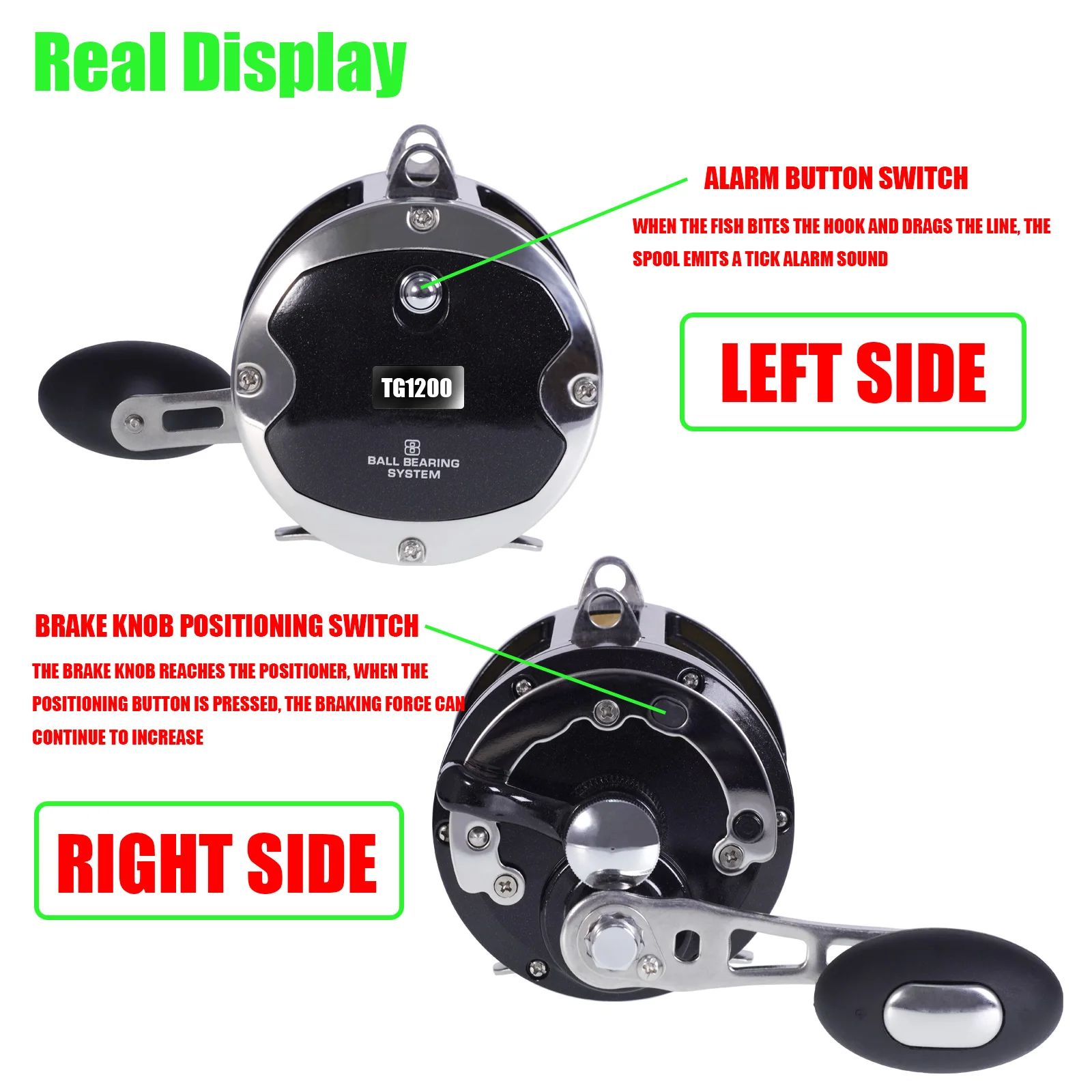 Carrete de tambor trolling aluminio 30KG – Agua salada para barco - imagen 5
