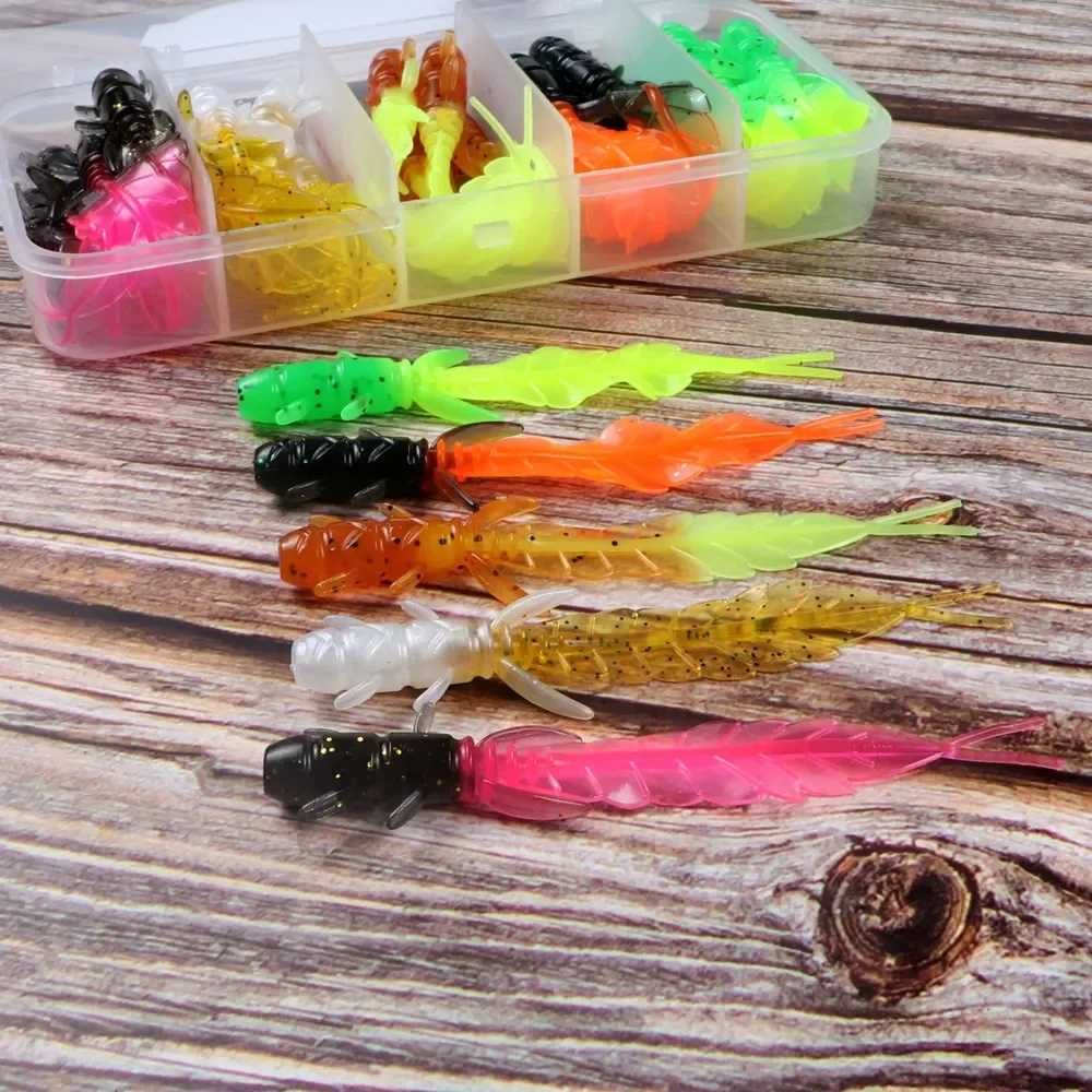 30 unids/lote cebo blando para señuelo Swimbait cebos de gusano artificiales 75mm 1,32g con caja señuelo de trucha Pesca de agua dulce y salada de silicona - imagen 5