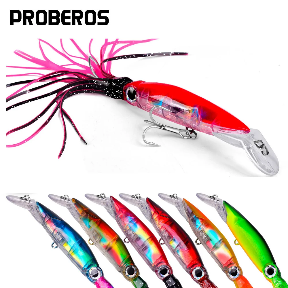 40g gran simulación pulpo calamar Señuelos de pesca cebo ojos 3D señuelos artificiales cebos plástico realista para agua salada agua dulce