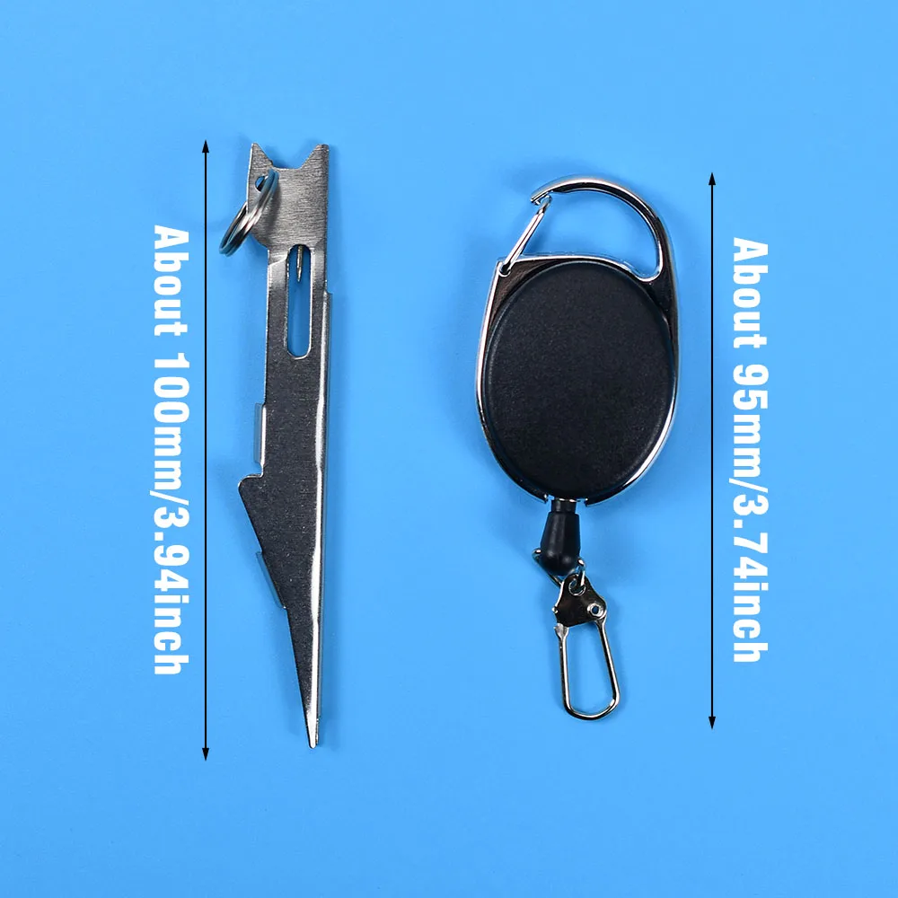 Llavero retráctil, herramienta para atar nudos rápidos, línea de pesca con mosca, Tyer con gancho, limpiador de ojos, equipo de pesca plateado, removedor de anzuelos - imagen 4