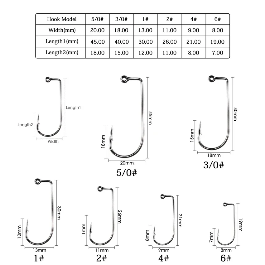Anzuelos de pesca de 90 grados, accesorios de pesca de agua salada, anzuelos Aberdeen, tamaño 6 4 2 1 1/0-5/0 #, 20 unids/lote por caja - imagen 5