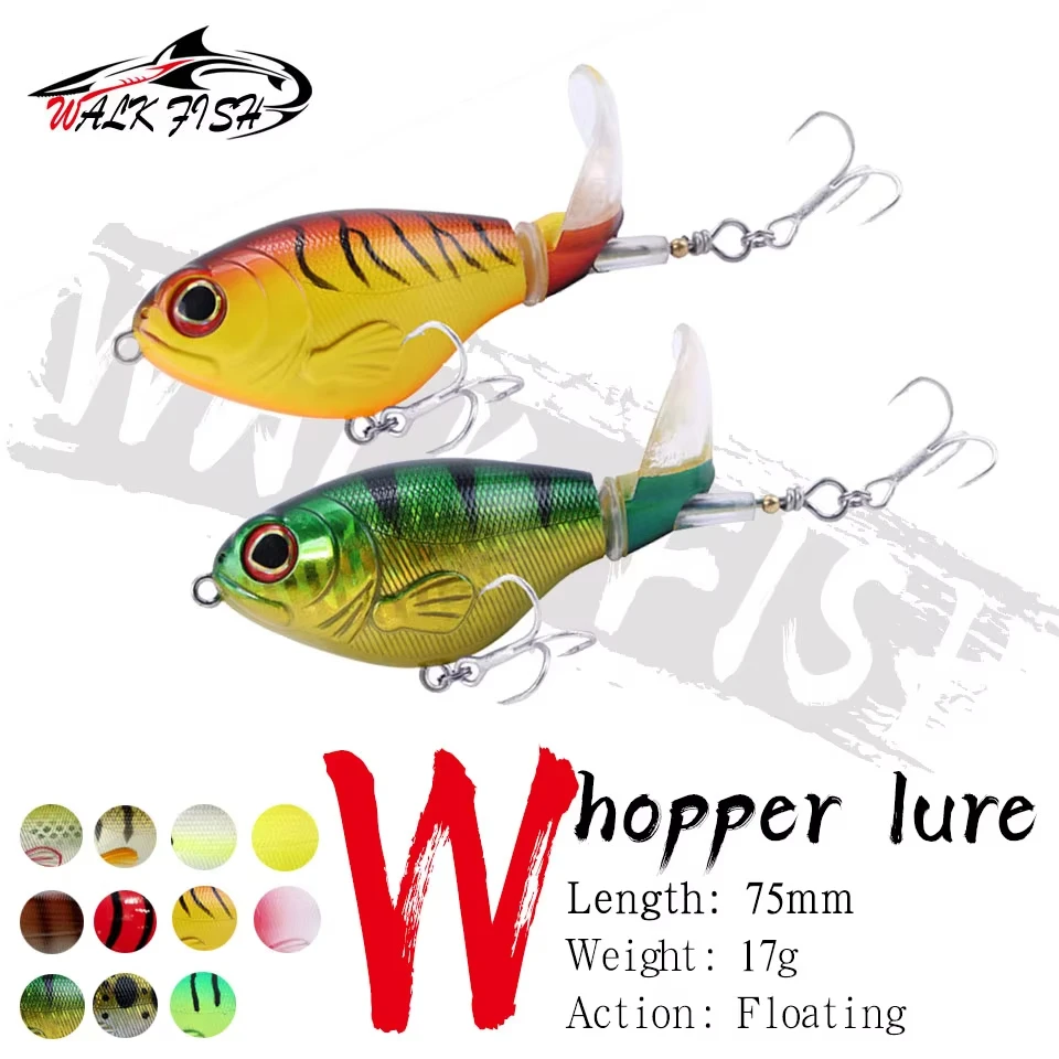 WALK FISH 75mm 17g señuelo tipo lápiz Topwater Spinner Señuelos de Pesca lubina Whopper Plopper Rana Swimbait Trolling Pesca Whopper Plopper