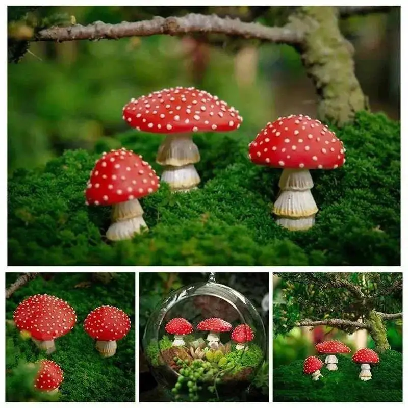Mini Hongos Luminosos – Set de 3 Figuras de Resina para Jardín