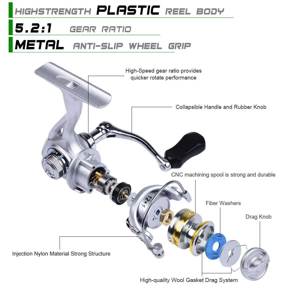 Carrete de pesca ultraligero 5,2: 1 GW800 arrastre máximo 8KG carretes giratorios carrete de Metal carrete de pesca de arrastre 12 + 1BB accesorios de pesca - imagen 4