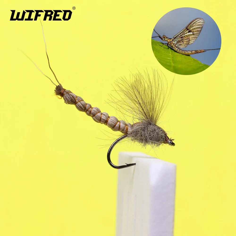 Wifreo 4 piezas # 10 # 12 # 14 Cuerpo extendido Mayfly CDC mosca seca anzuelo de púas cebos de insectos artificiales moscas de pesca con mosca señuelos de trucha - imagen 2