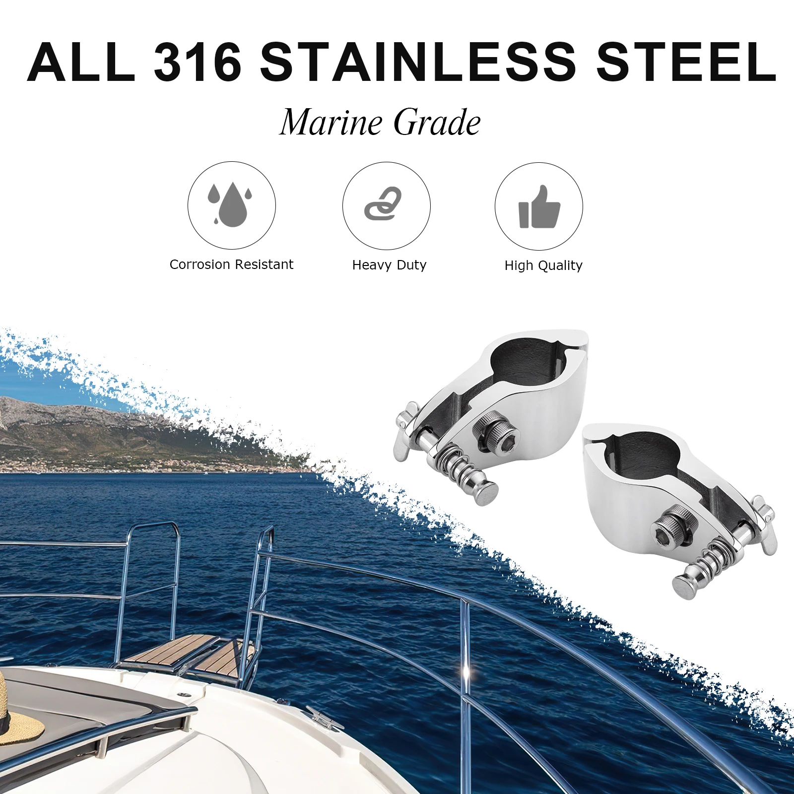 Goture-Bimini para barco de acero inoxidable 316, pieza superior con bisagras de 22mm y 25mm, deslizamiento de mandíbula, Hardware marino de fácil instalación, 2 uds./lote - imagen 2