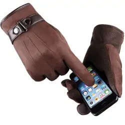 Guantes de cuero gruesos y cálidos a la moda, guantes térmicos para conducir con pantalla táctil
