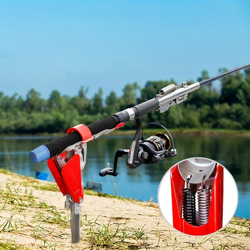 Soporte para caña de pescar de doble ángulo de resorte, automático, plegable, antioxidante, de acero, aparejos de pesca, 1 Uds. - imagen 2