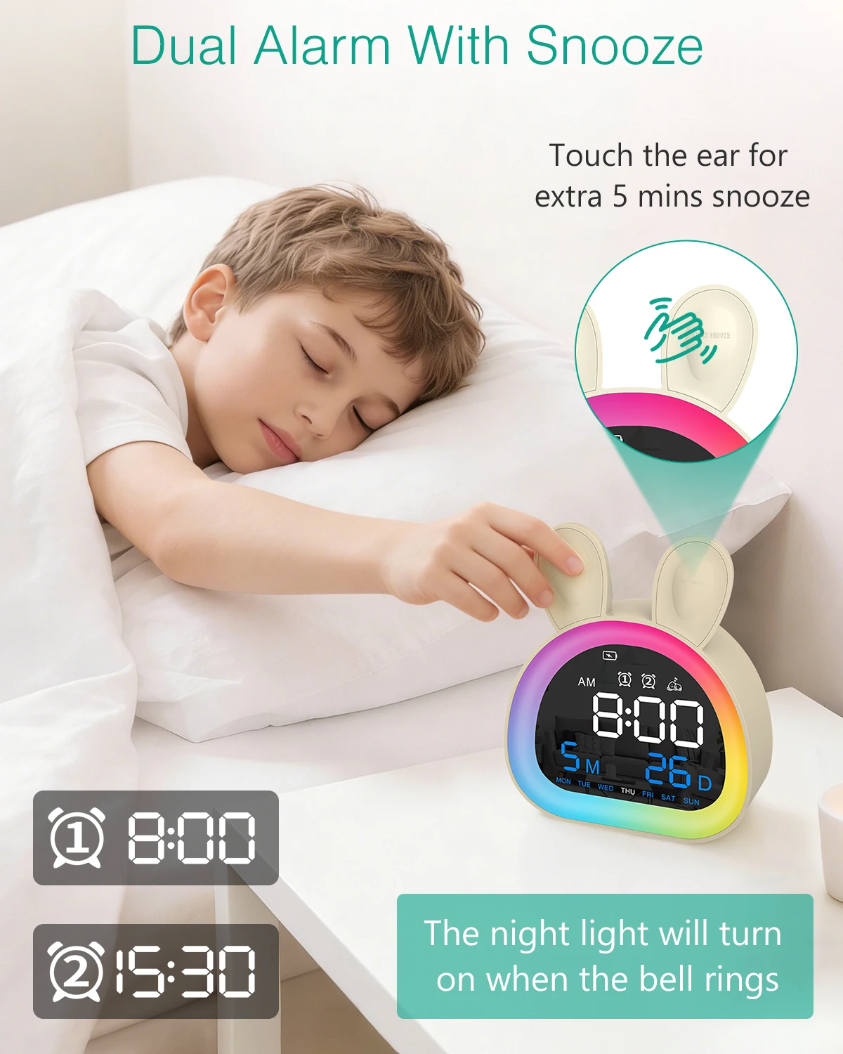 Despertador Infantil ORIA con Luz Nocturna para Entrenar el Sueño - imagen 4