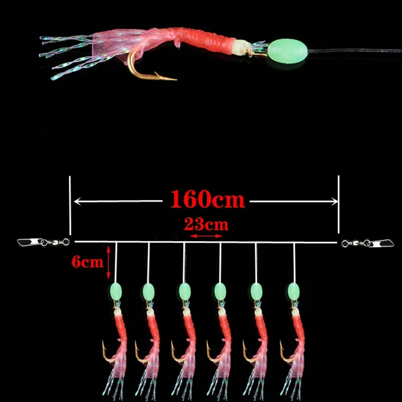 6 unids/pack Sabiki Rigs señuelo de Pesca Artificial de agua salada cebo de mar luminoso caballa Pesca ganchos de cuerda de piel de pescado señuelos de plumas - imagen 2