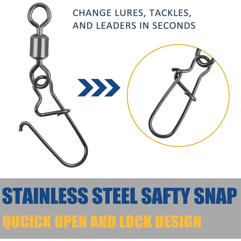 30 Uds. Broches giratorios de pesca, barril rodante, aparejos de pesca giratorios de acero inoxidable, broches de bloqueo Duo de seguridad, conector de señuelo de línea líder - imagen 5