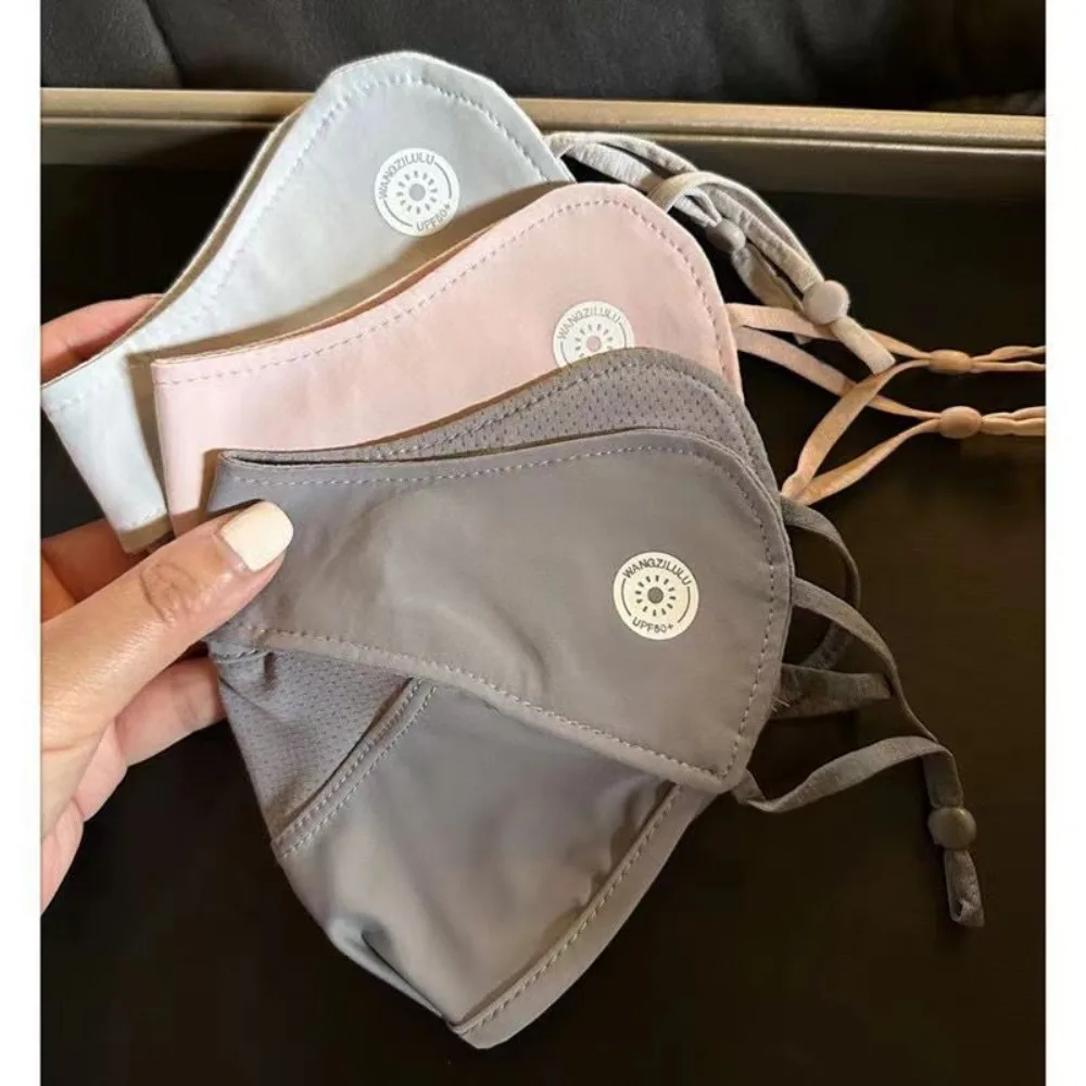 Máscara de protección solar ajustable, cubierta facial Anti-UV transpirable de verano, máscara de seda de hielo de Color sólido, máscara facial transpirable para ciclismo al aire libre - imagen 3