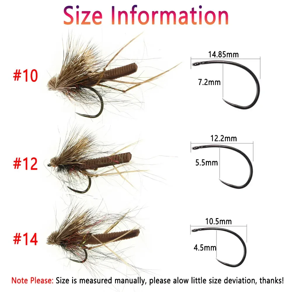 Bimoo 3 piezas # 10 # 12 # 14 Cuerpo de espuma Pelo de alce Caddisfly Sin púas Flotante Mosca seca Mayfly Trucha Bar Graying Panfish Señuelos de pesca - imagen 4