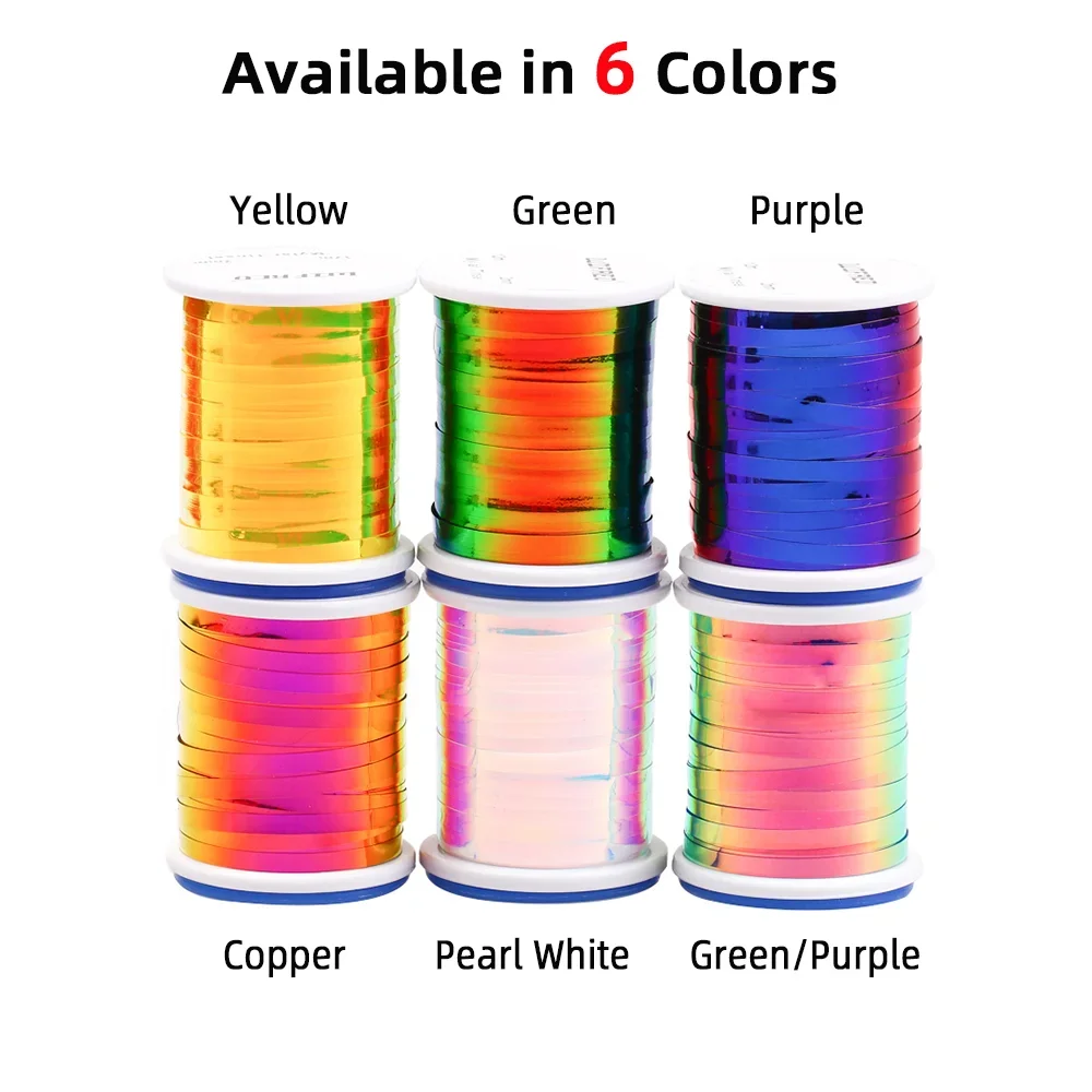 Wifreo, 2 uds/6 uds., oropel plano de Mylar de 2 tonos, oropel Flashabou de 2mm de ancho, Material de atado de moscas para ninfas, serpentina, Señuelos de Pesca de trucha - imagen 4