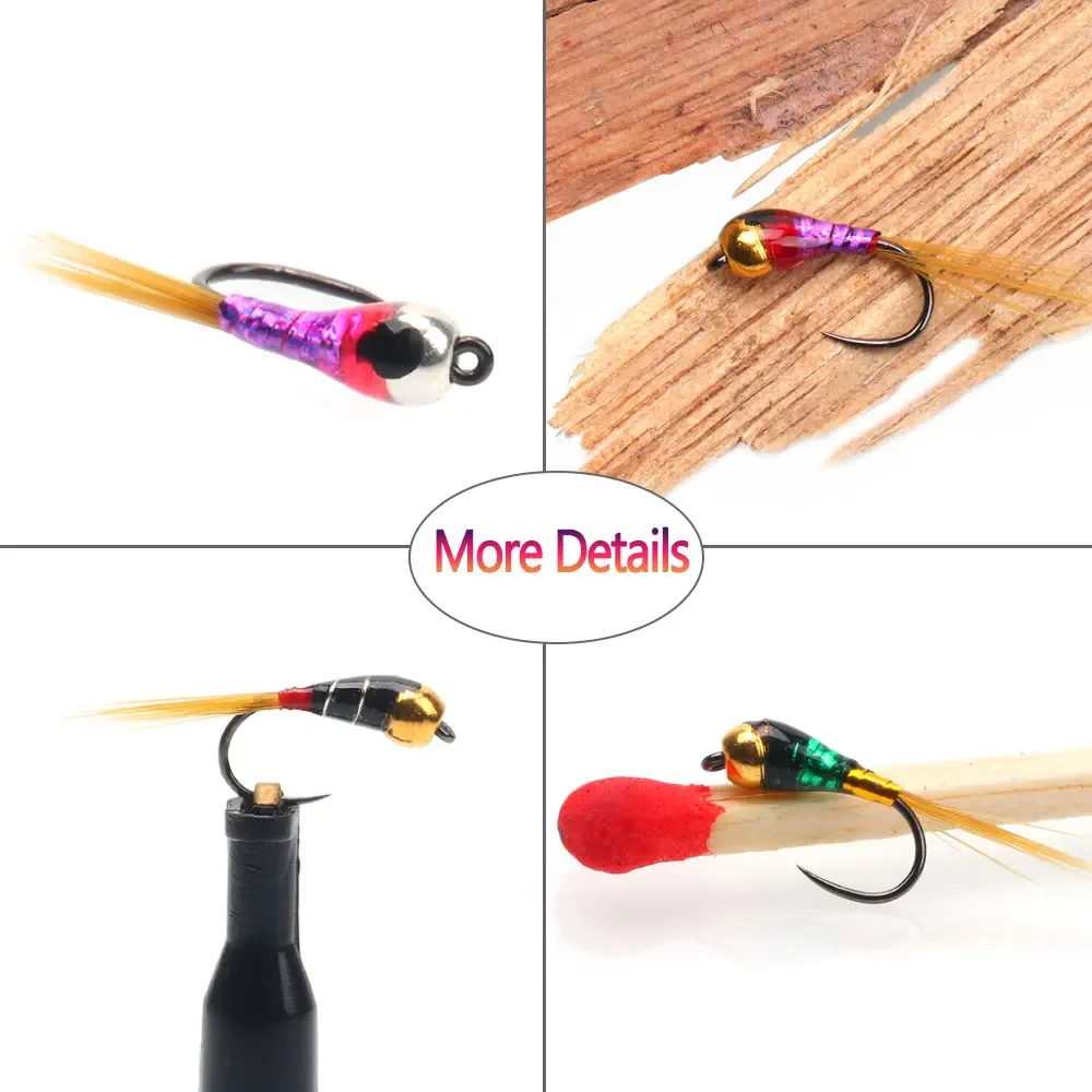 Bimoo 6 piezas # 18 cabeza de cuentas de latón epoxi Perdigon Ninfa sin púas ninfas checas fregadero rápido húmedo Euro Ninfa mosca trucha Señuelos de pesca cebos - imagen 4