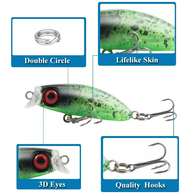 Señuelo de pesca Minnow de hundimiento lento, Wobblers, 43mm, 3g, Isca, cebo duro de plástico Artificial, Mini Crankbait, trucha, Lucio, 1 ud. - imagen 2