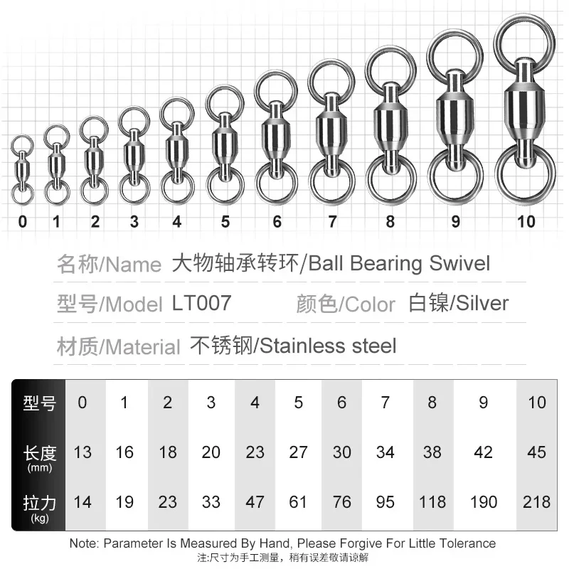OBSESSION LT007 10 unids/bolsa 0 # -10 #   Giratorio resistente del rodamiento de bolas del acero inoxidable con giratorios sólidos del conector del señuelo de la pesca del anillo - imagen 2