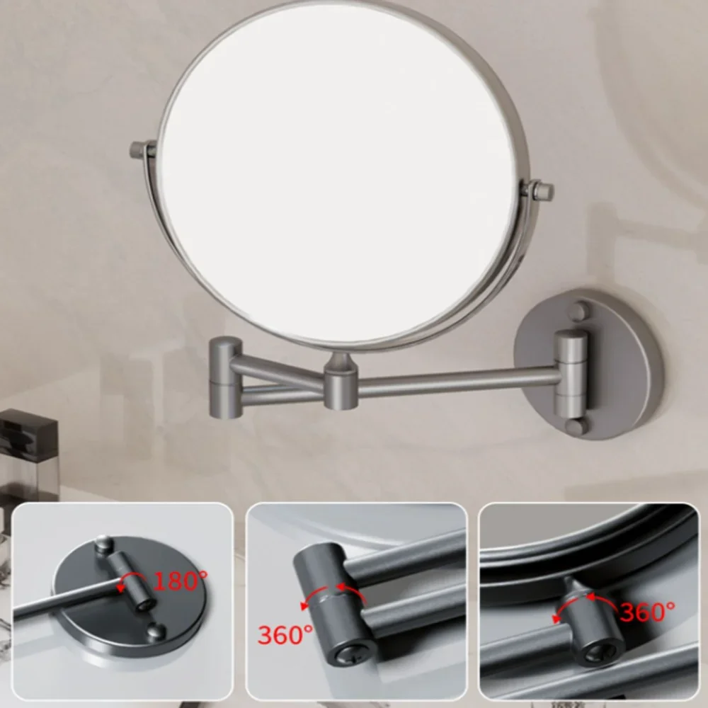 Espejo de tocador telescópico montado en la pared, espejo de dos lados con aumento de 8 pulgadas, espejo de maquillaje negro de aluminio espacial, regalo cosmético para mujer - imagen 5