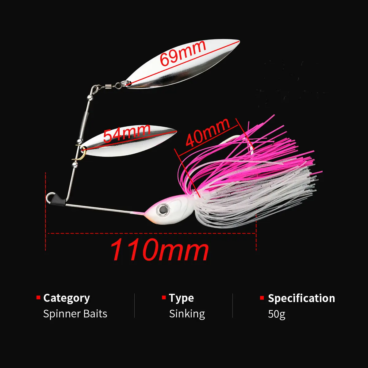 Spinnerbait doble hoja para lubina – Señuelo artificial giratorio - imagen 2