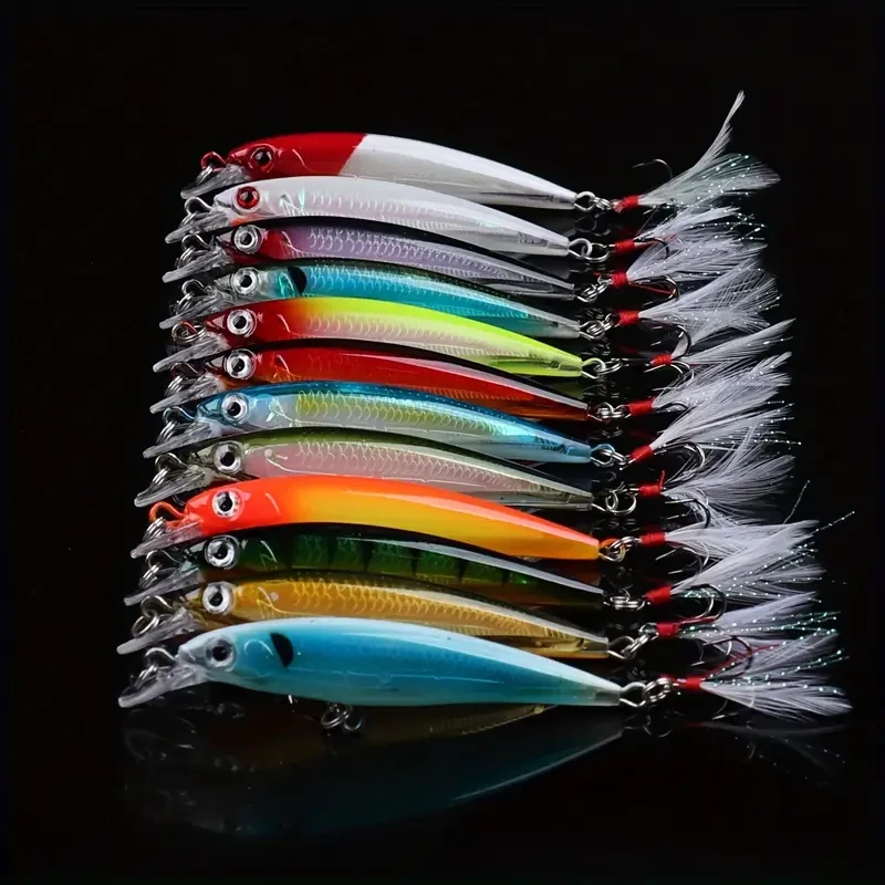 Minnow Wobblers Señuelo Cebo Duro con Anzuelos de Plumas - imagen 3