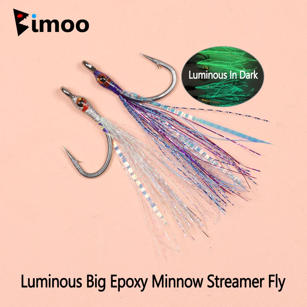 2PCS 4/0 3D Fish Eyes Big Epoxy Minnow Streamer Fly Stainless Steel Hook Lumo Baitfish Streamer Pike Musky Bass Sea Fishing Lure - imagen 2