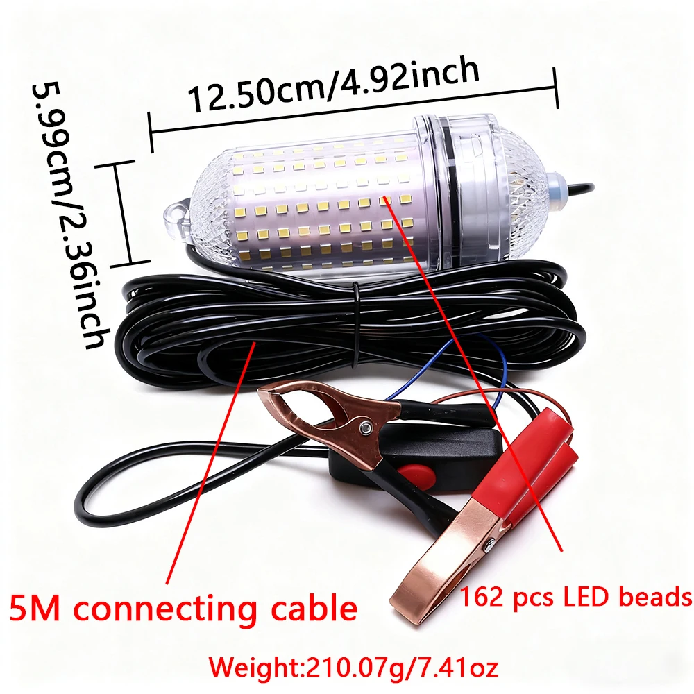 1 luz de pesca submarina de amplio alcance de 16W, luz LED fuerte para señuelos de aguas profundas, cable de conexión de 5 metros, 162 cuentas de luz - imagen 2