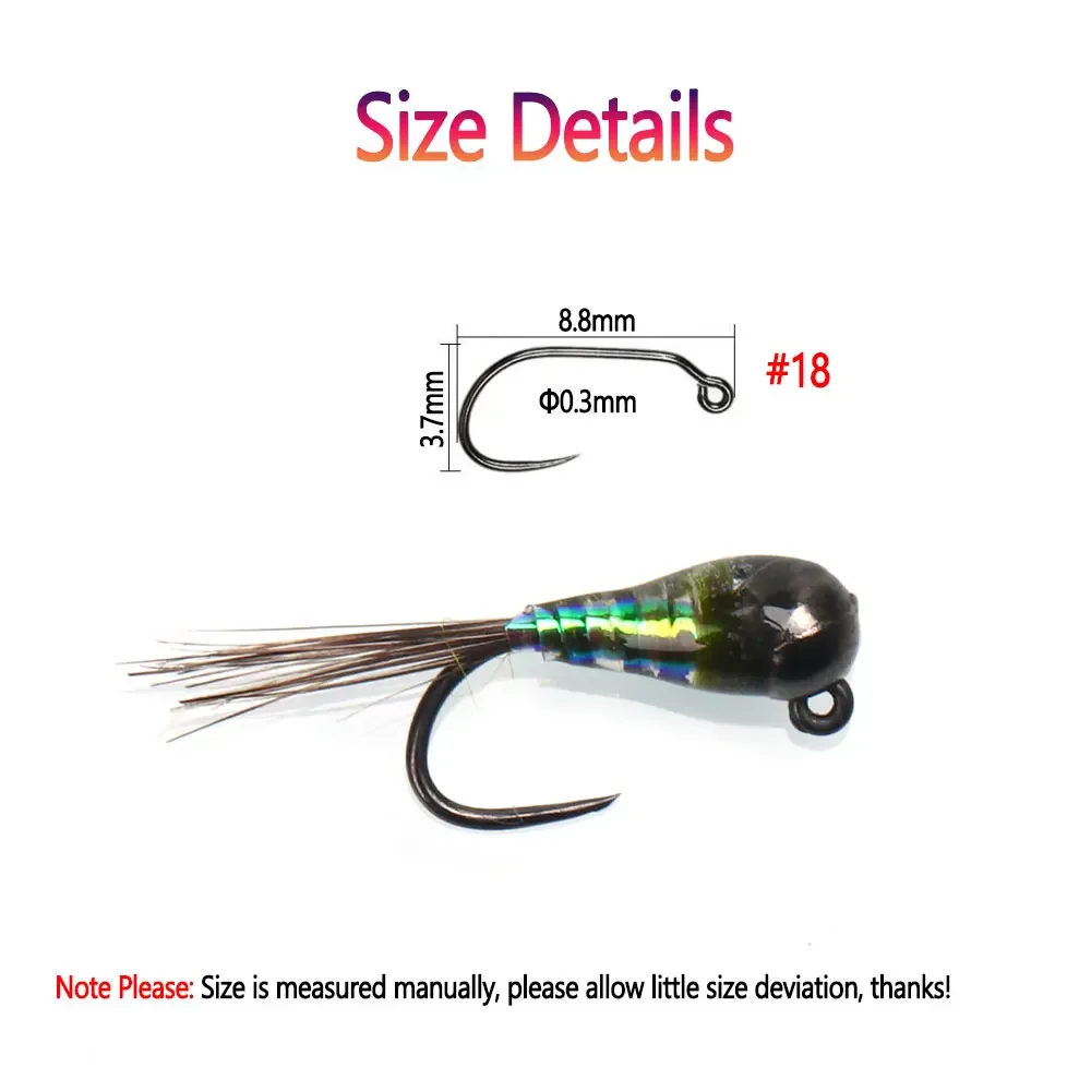 Bimoo-Cabeza de cuentas de tungsteno para pesca, Señuelos de Pesca de trucha, Mosca de Nymph, epoxi, cola de faisán, fregadero rápido húmedo, Euro, #18, 4 piezas - imagen 3