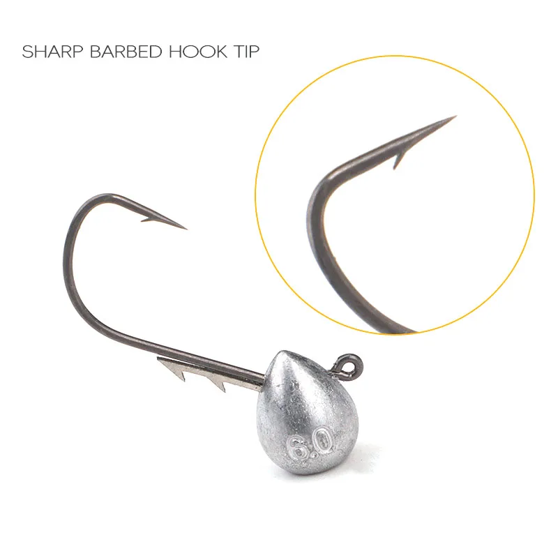 Anzuelo de cabeza plomada de 10 piezas, 2,5g/3,5g/4,5g/6g, pez Roca, anzuelo de púas, trucha, gusano suave, señuelo, anzuelo de pesca - imagen 2
