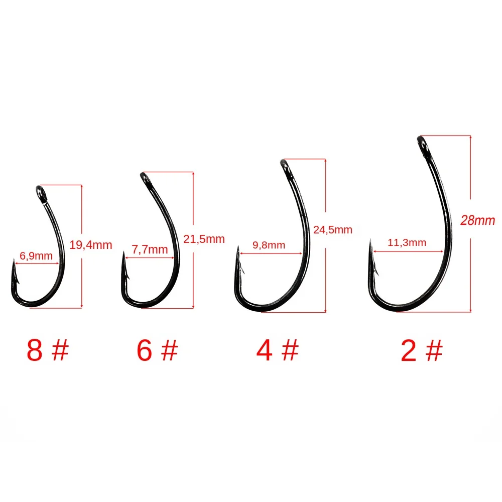 Hirisi Anzuelos de pesca de carpa con recubrimiento de 50 piezas, paquete de anzuelos de pesca de carpa con púas de acero inoxidable de alto carbono con caja Original al por menor 8003 - imagen 2