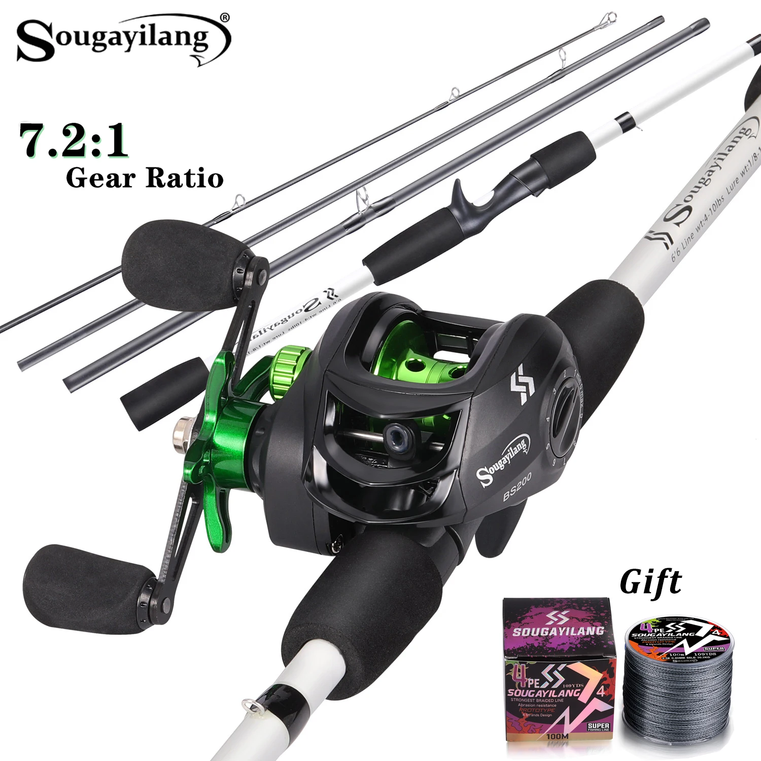 Combo pesca Sougayilang – Caña fibra vidrio 1,98m y carrete 7,2:1 - imagen 3