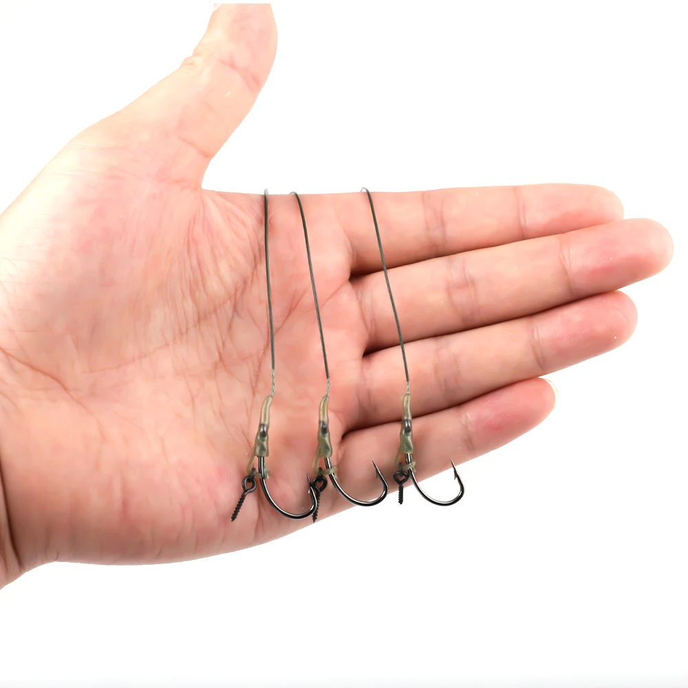FISH KING-anzuelo de pesca de carpa, 6 piezas, con tornillo de cebo/anillo giratorio, vástago curvo fuerte, aparejo para accesorios de pesca de carpa - imagen 5