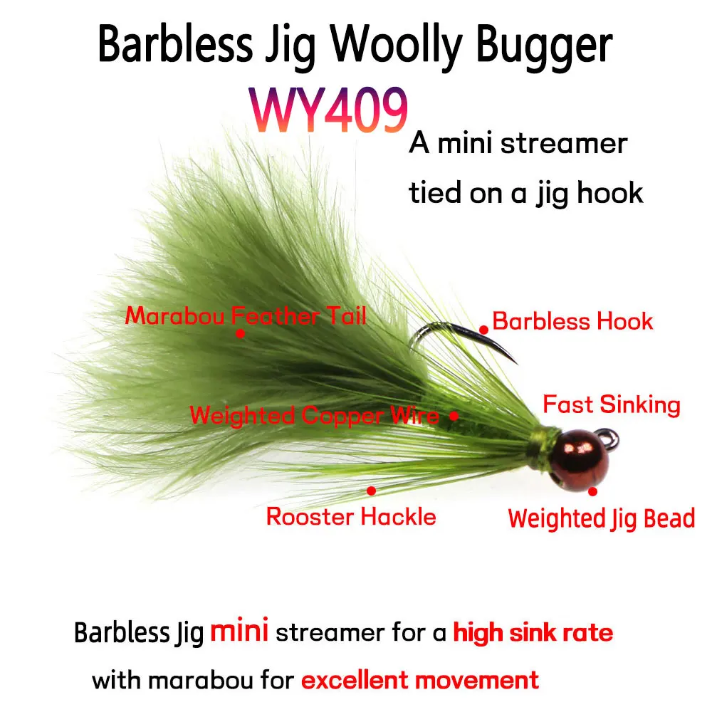 4~8pcs #10 #12 Fast Sinking Jig Bead Barbless Jig Woolly Bugger Streamer Barbed Bugger Tan Jig Nymph Fly Trout Bass Fishing Lure - imagen 3