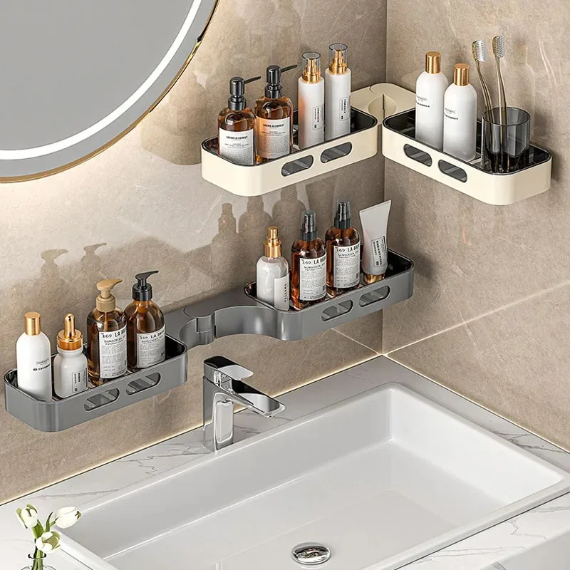 No requiere perforación, estantes de baño, organizadores de esquina, suministros, accesorios de Hardware, accesorios de estante giratorio para mejorar el hogar - imagen 3