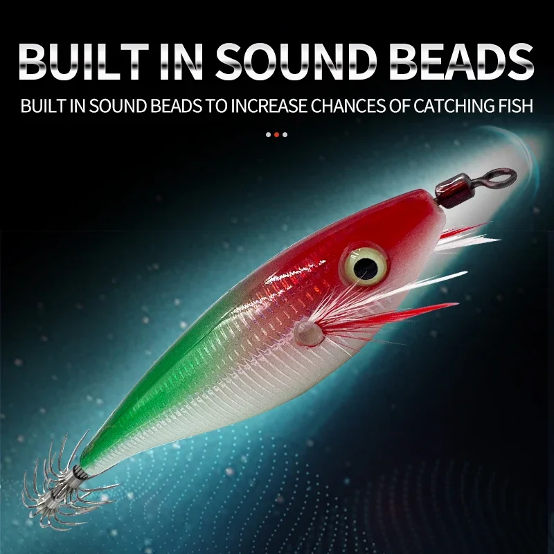 Cebo luminoso de madera para camarones, aparejos de pesca, anzuelo de calamar de simulación que brilla en la oscuridad, anzuelos de calamar, Señuelos de Pesca, 5 uds. - imagen 3