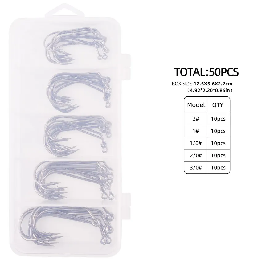 Anzuelos de pesca de 60 grados, conjunto de anzuelos de pesca de lubina de acero con alto contenido de carbono para agua dulce y salada, tamaño 2 # a 32786 #, unids/lote 50/caja 3/0 - imagen 2