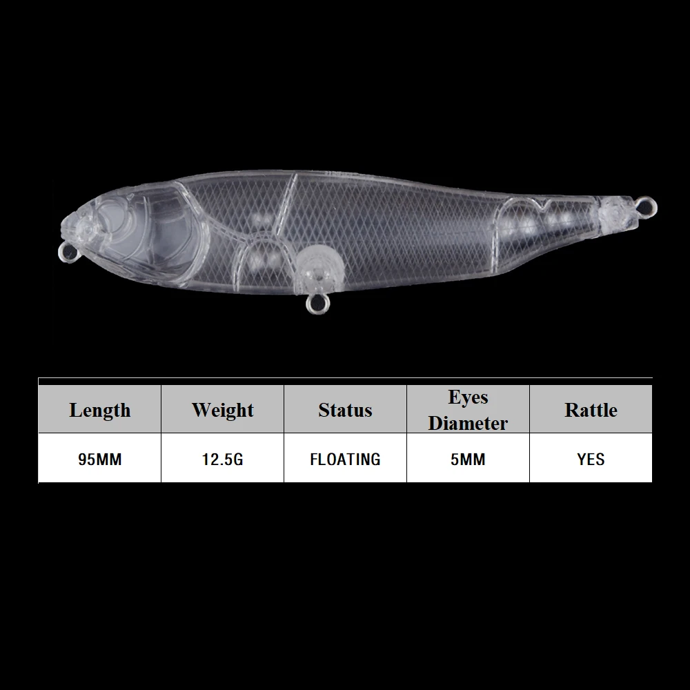 Chan'sHuang 20 piezas cebo en blanco sin pintar 95mm 12,5g sonajero flotante lápiz caminando el perro DIY señuelo de pesca Artificial - imagen 2